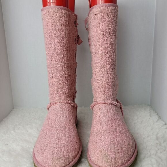 Ugg Australian Heirloom Women's Boots Size 8 Pink Canvas Lace Up Shoes - Picture 4 of 11